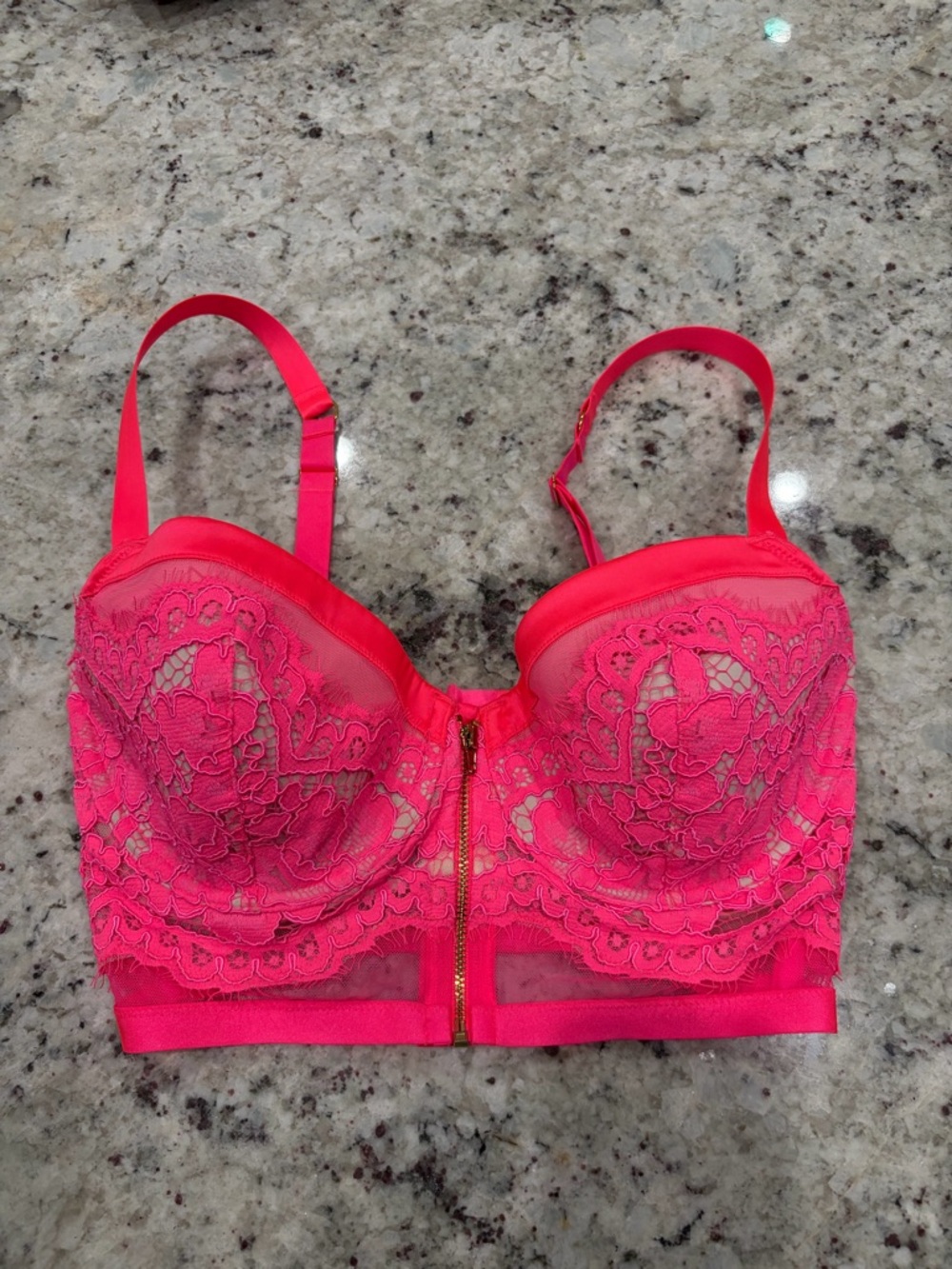 Victoria's Secret Hot Pink Lace Longline Bustier with Front Zip